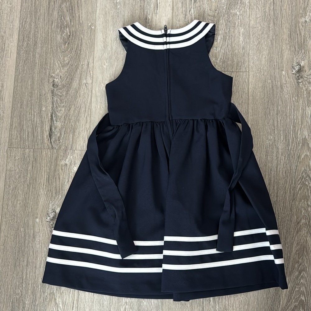 NWOT Jessica Ann Girls Navy & White Nautical Dress w/Zipper & Tie in Back Size 5 - Picture 4 of 7